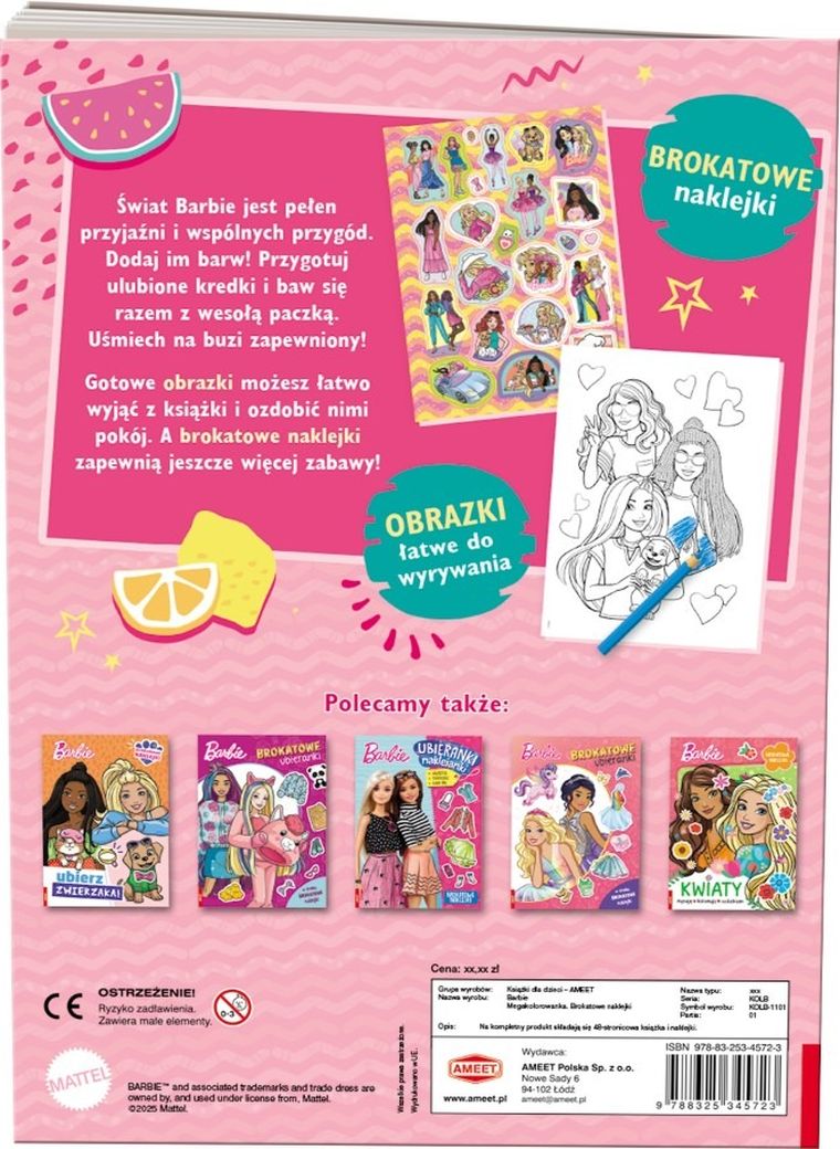 Barbie. Megakolorowanka. Brokatowe naklejki