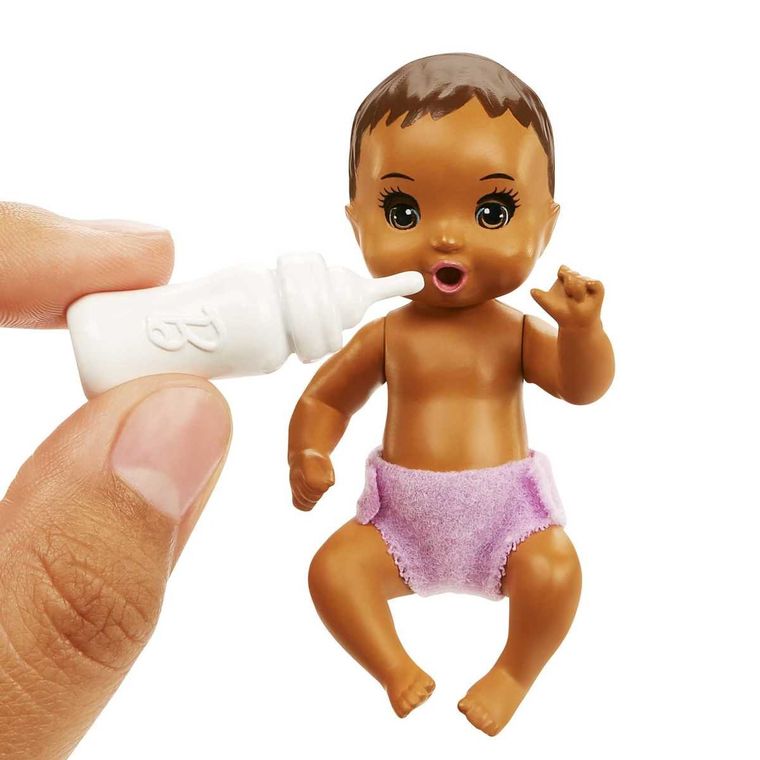 Barbie, Opiekunka, Usypianie maluszka, zestaw z lalką Skipper i bobasem, niebieskie pasemka