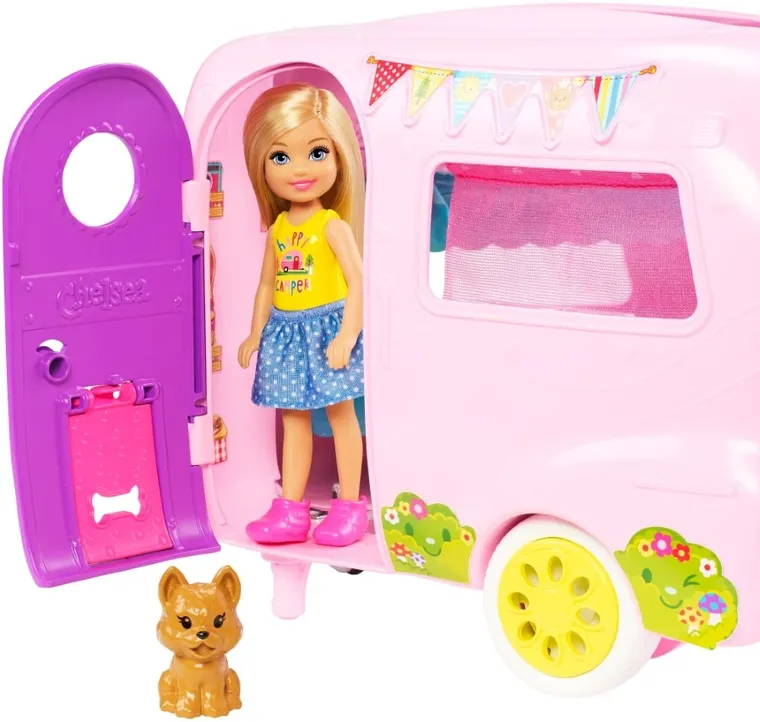 Barbie, Przyczepa kempingowa Chelsea, zestaw z lalką i akcesoriami