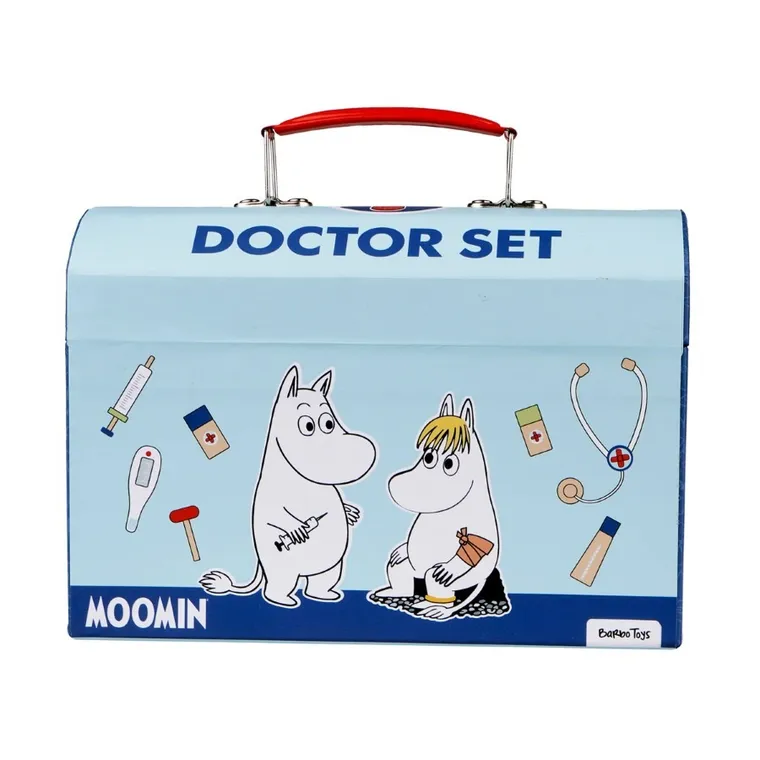 Barbo Toys, Doktor Muminków, drewniany zestaw małego lekarza w kuferku