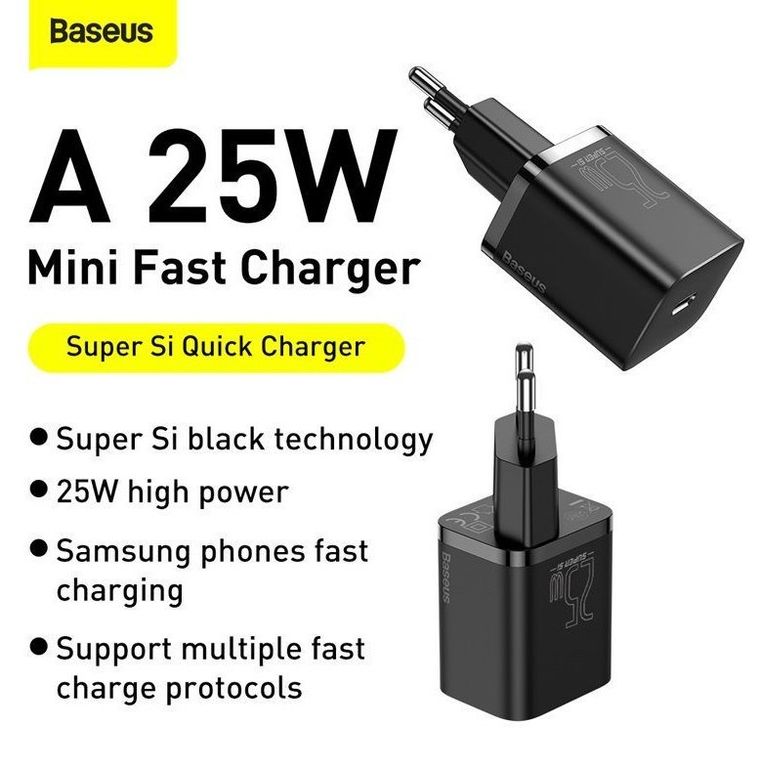 Baseus, ładowarka sieciowa z kablem USB-c do USB-c Tzccsup-l01 Super Si 1c 25w, czarna