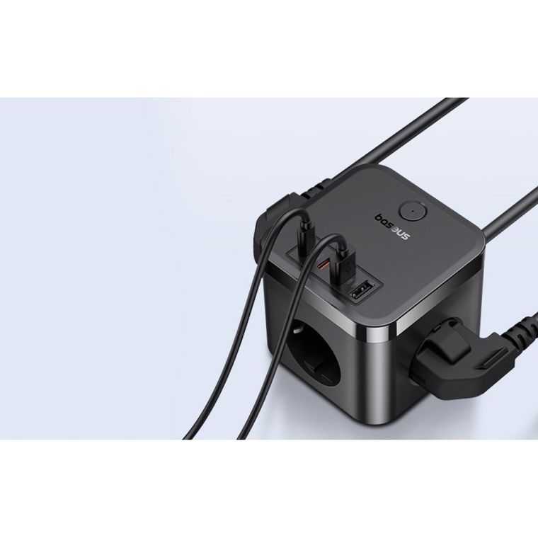 Baseus, PowerCombo, listwa zasilająca, 1,5m, czarny, 3AC+2U+2C, 30W, EU