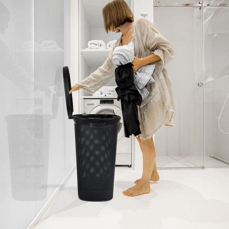 Bathroom Solutions, kosz na pranie z pokrywą, czarny, 60 l