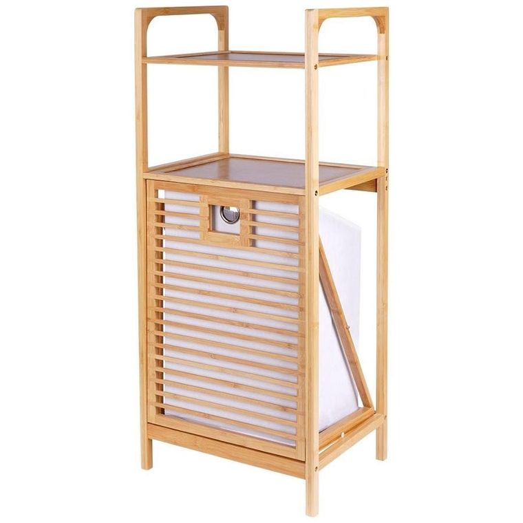 Bathroom Solutions, regał łazienkowy z koszem na pranie, bambusowy