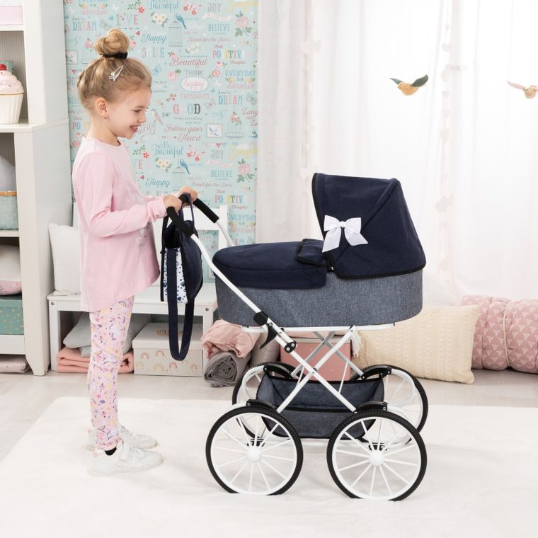 Bayer Design, Classic, głęboki wózek dla lalek z torbą i matą do przewijania, niebieski