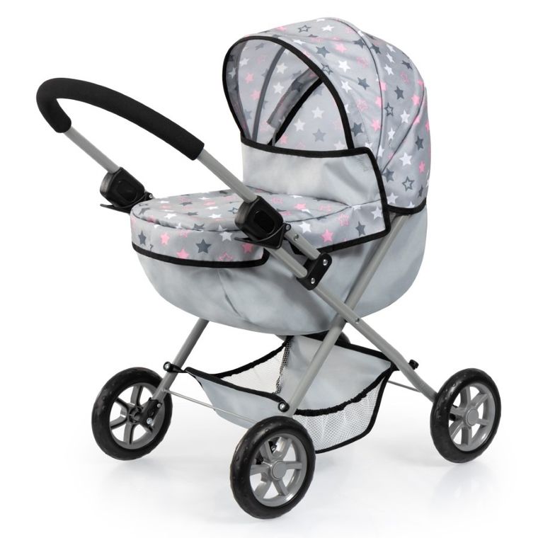 Bayer Design, Cosy, głęboki wózek dla lalek, zestaw z torbą i krzesełkiem, szary w gwiazdki