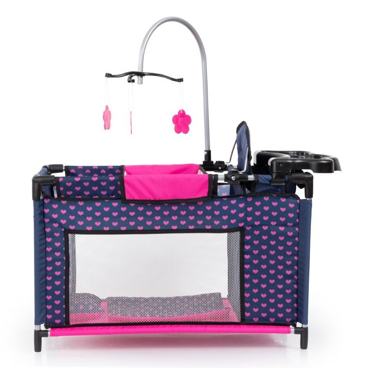 Bayer Design, łóżko turystyczne dla lalek z karuzelą, granatowo-różowe