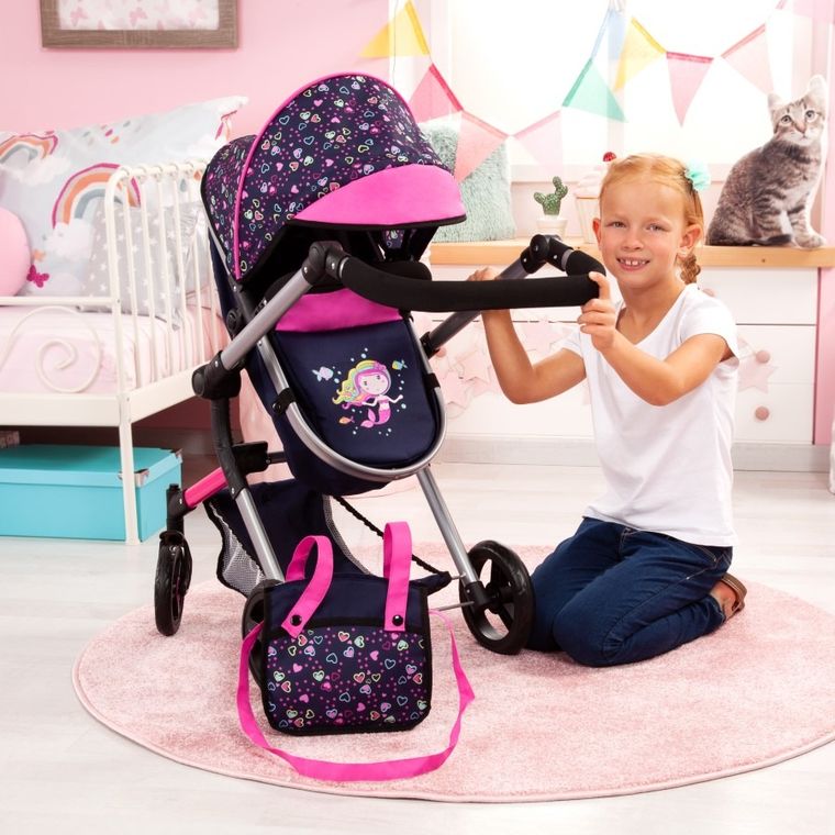 Bayer Design, Neo Vario Combi, głęboki wózek dla lalek z torbą, niebieski z wróżkami i gwiazdami