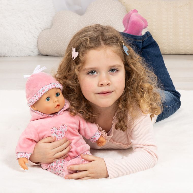 Bayer Design, Pierwsze słowa, interaktywna lalka bobas, różowa, 38 cm