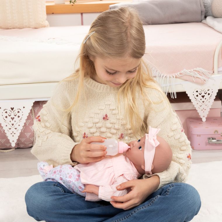 Bayer Design, Reborn, lalka bobas z butelką i smoczkiem, 38 cm