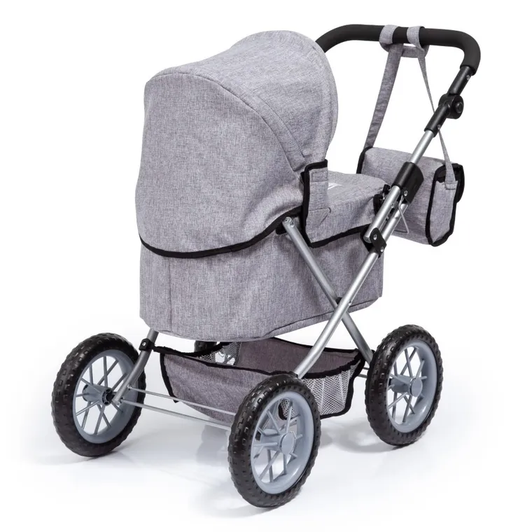 Bayer Design, Trendy, głęboki wózek dla lalek z torbą, szary z koroną