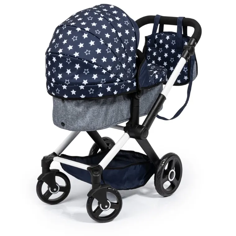 Bayer Design, Xeo Combi, głęboki wózek dla lalek z torbą, ciemnoniebieski z gwiazdkami