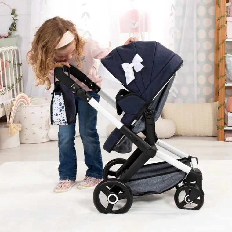 Bayer Design, Xeo Combi, głęboki wózek dla lalek z torbą, niebieski