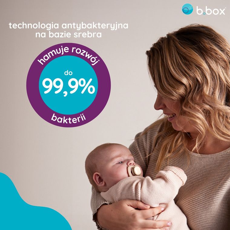 b.box, Glow in the dark, smoczek symetryczny 0-6m, róż/latte, 2 szt.