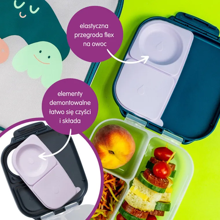 b.box, zestaw mini lunchbox + butelka tritanowa ze słomką, 450 ml, Lilac Pop