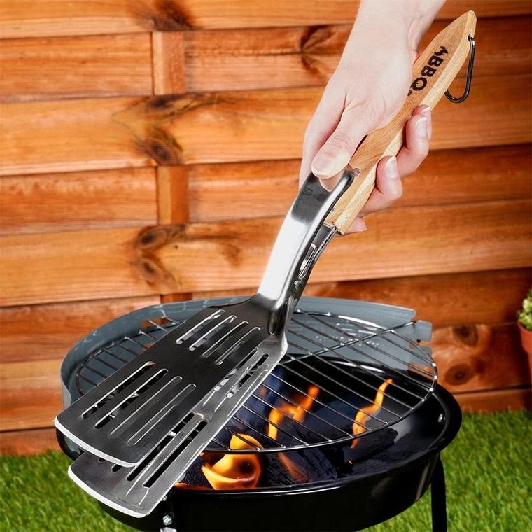BBQ, Łopatka do grilla i szczypce, stalowa, 40 cm