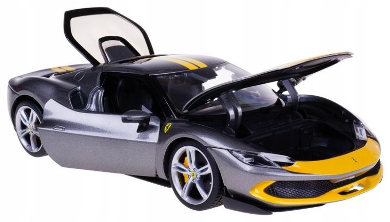 Bburago, Ferrari, 296 GTB Assetto, model pojazdu, grey/yellow, 1:18