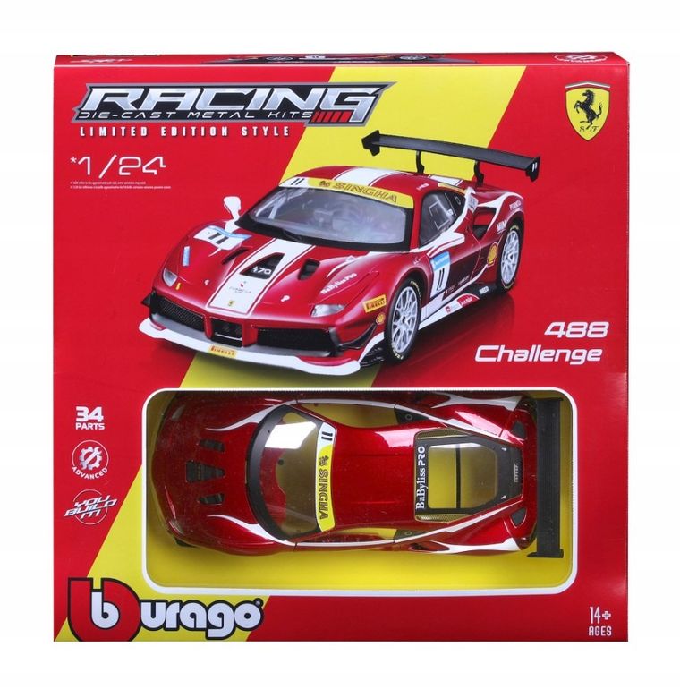 Bburago, Ferrari Racing Model Kit, 488 Challenge, 499P LMH, pojazd sportowy, 1:24, 1 szt.