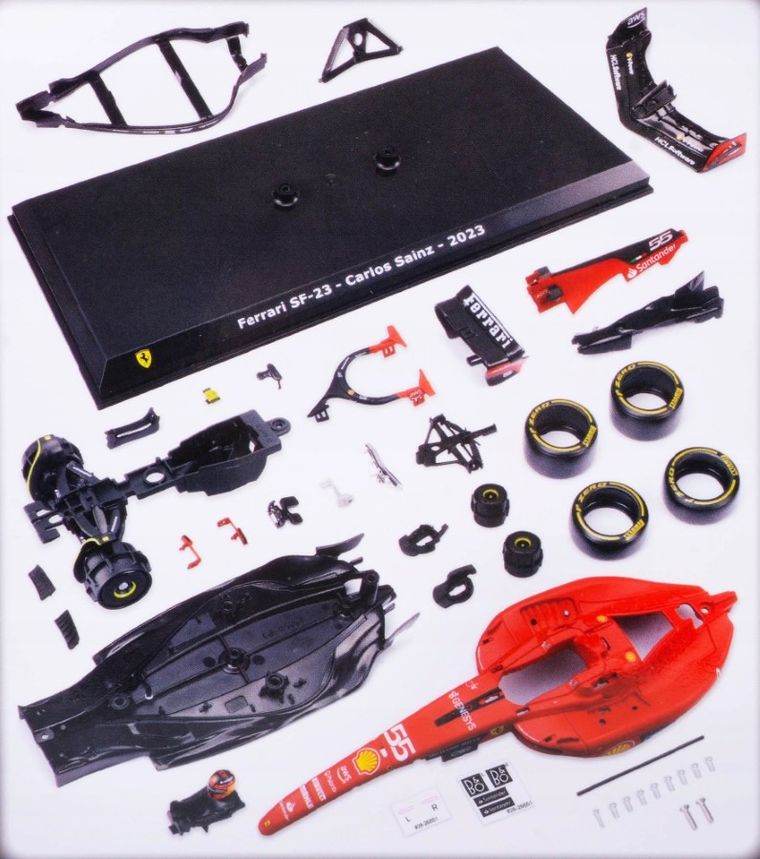 Bburago, Ferrari SF-23 Carlos Sainz, Bolid F1, model pojazdu do złożenia, 1:24