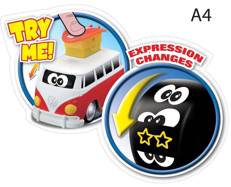 Bburago, VW Samba, pojazd z buźkami, czerwony