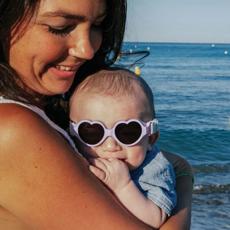 Beaba, Baby heart, okulary przeciwsłoneczne dla dzieci z elastyczną opaską, lilac, 0-9 m