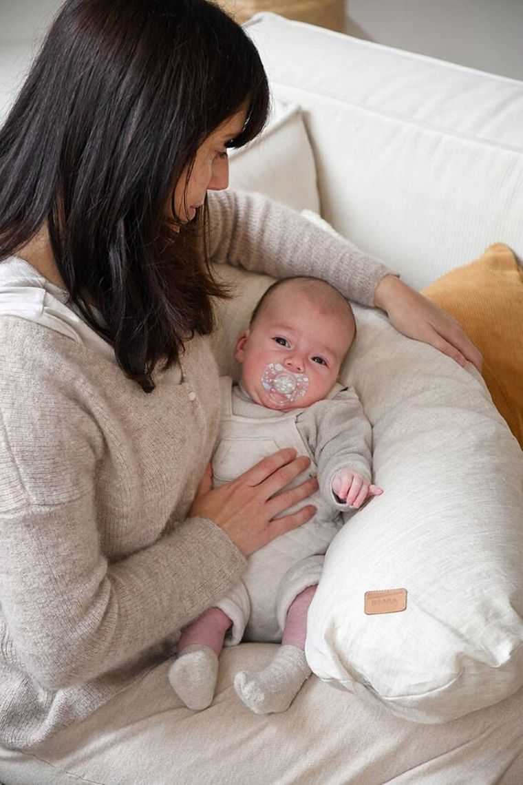 Beaba, Big Flopsy, ergonomiczna poduszka rogal dla kobiet w ciąży i karmiących, Linen natural