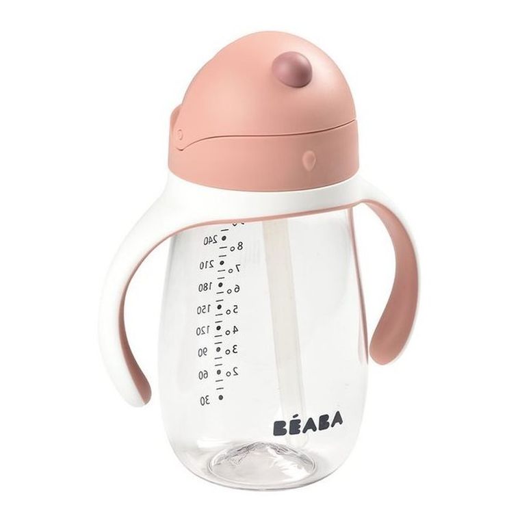 Beaba, butelka, kubek niekapek, tritanowa, ze słomką, old pink, 300 ml