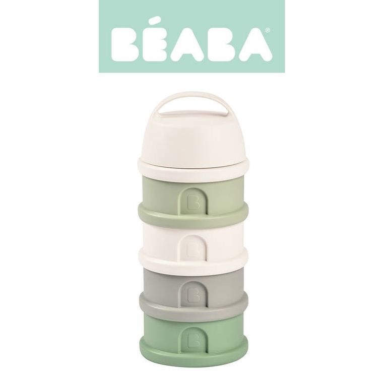 Beaba, pojemniki na mleko w proszku, 4 komory, cotton white/sage green