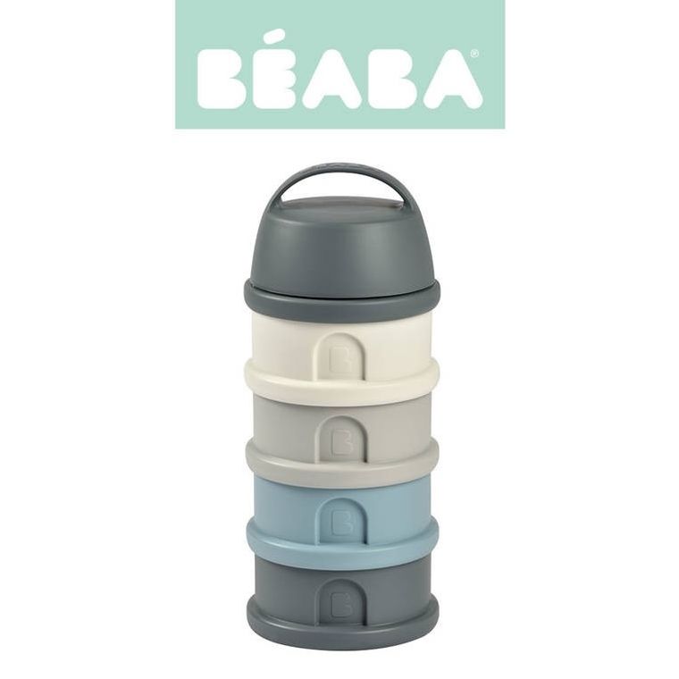 Beaba, pojemniki na mleko w proszku, 4 komory, mineral grey/blue