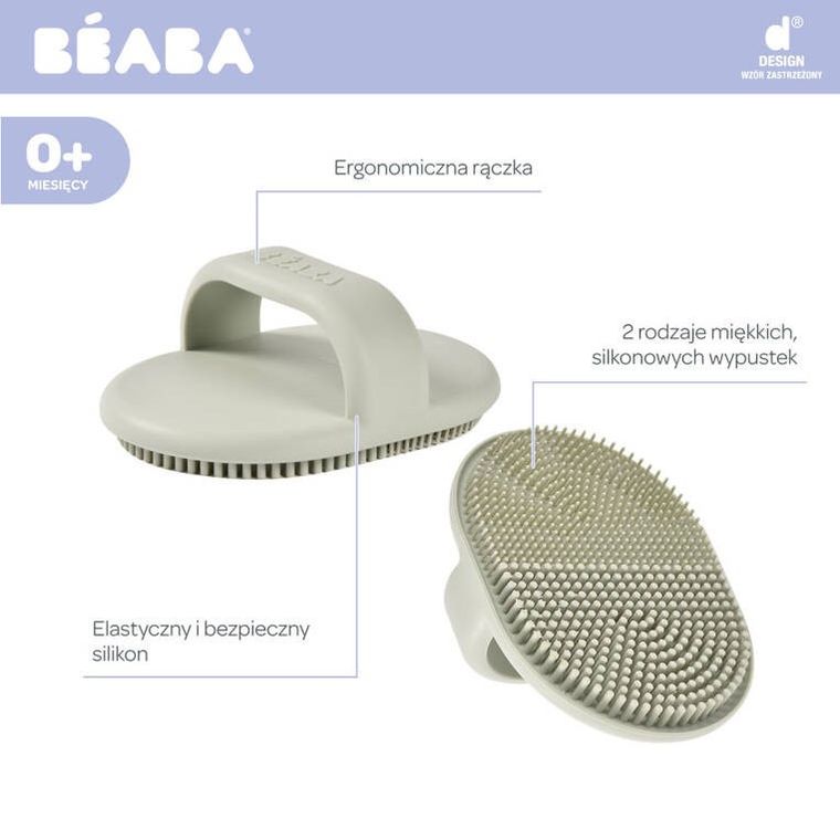 Beaba, silikonowa szczoteczka do mycia i masażu dziecka, Misty green