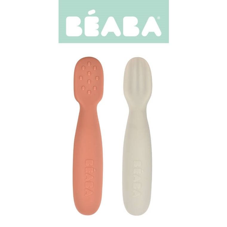 Beaba, silikonowe łyżeczki, gryzak, terakota, szary, 2 szt.