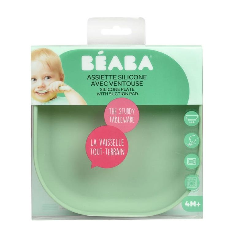 Beaba, silikonowy talerzyk z przyssawką, sage green
