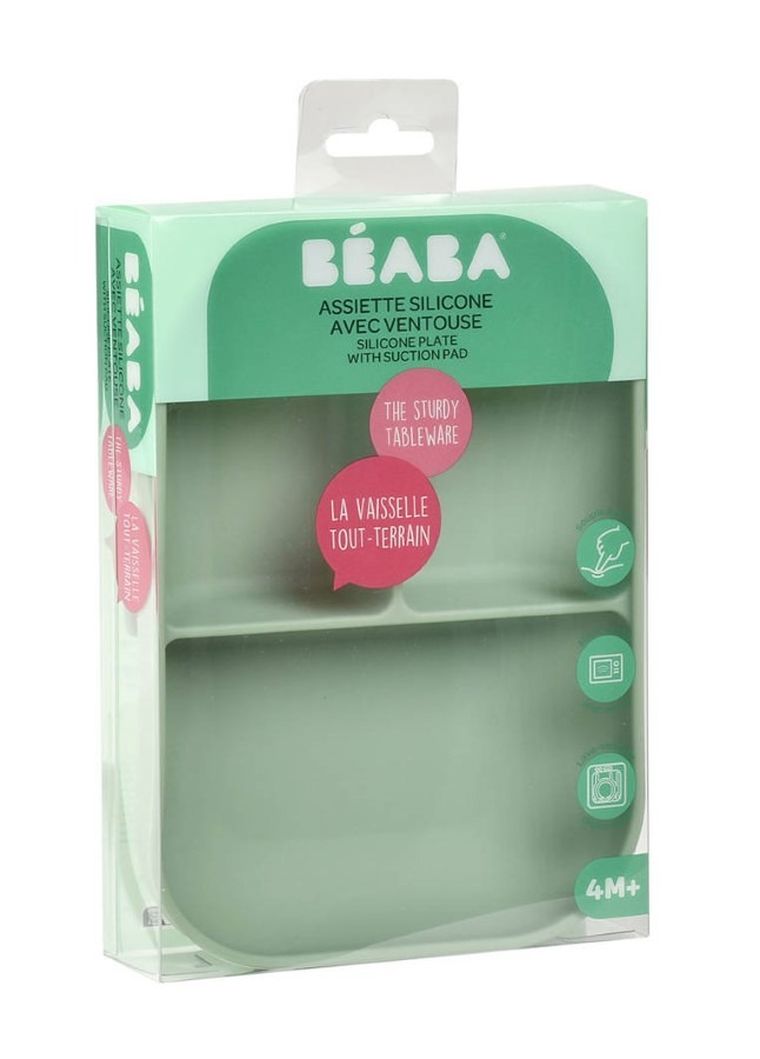 Beaba, silikonowy talerzyk z przyssawką, trójdzielny, sage green