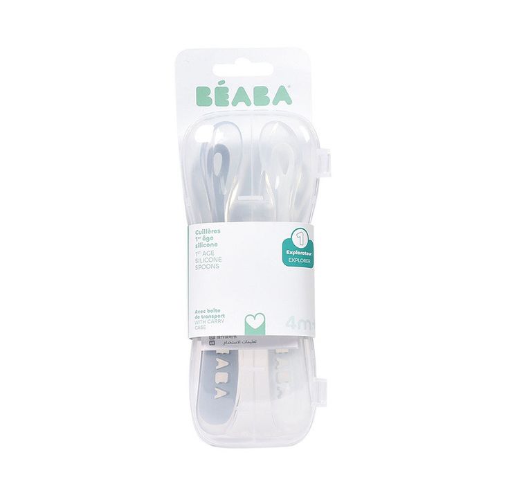 Beaba, zestaw łyżeczek silikonowych, Pebble/Cloud Blue, 4m+, 2 szt.