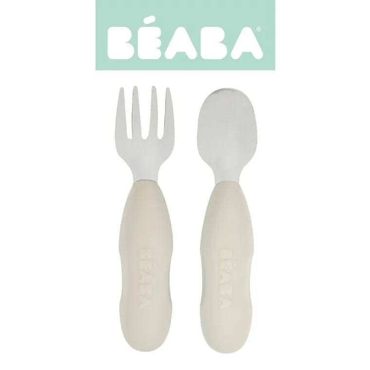 Beaba, zestaw pierwszych sztućców ze stali nierdzewnej, szary