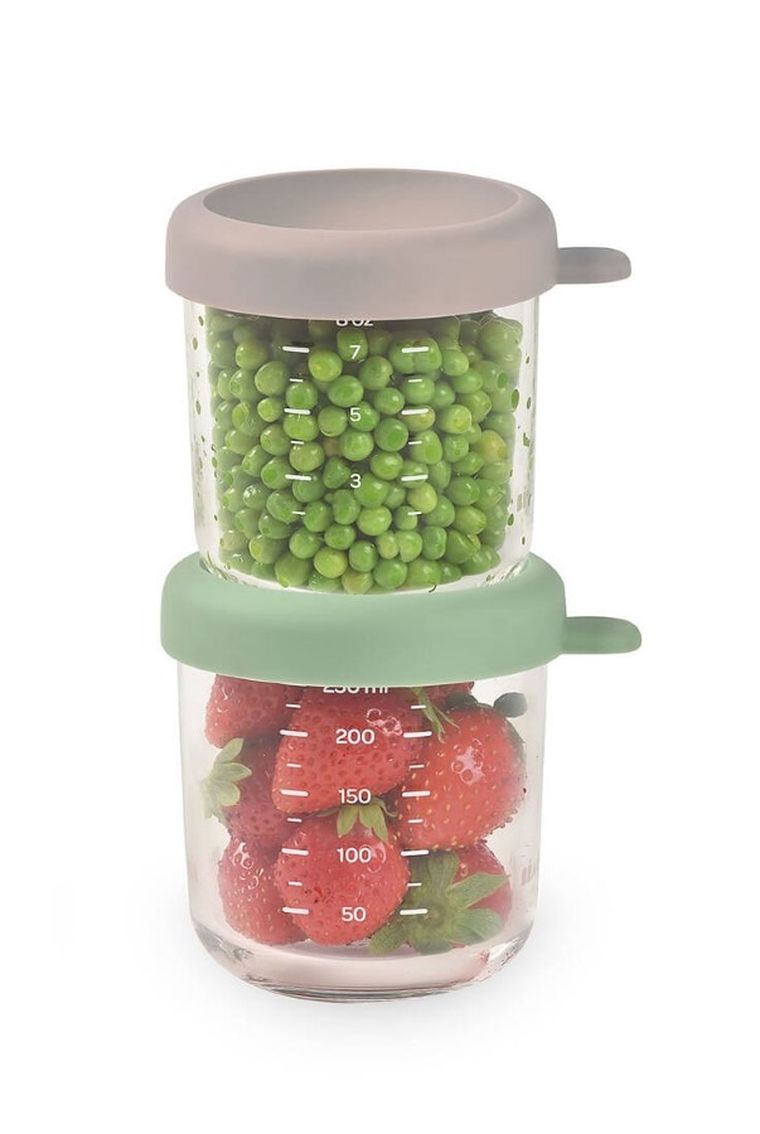 Beaba, zestaw słoiczków szklanych z zamknięciem, Sage Green/Gazelle, 2-250 ml