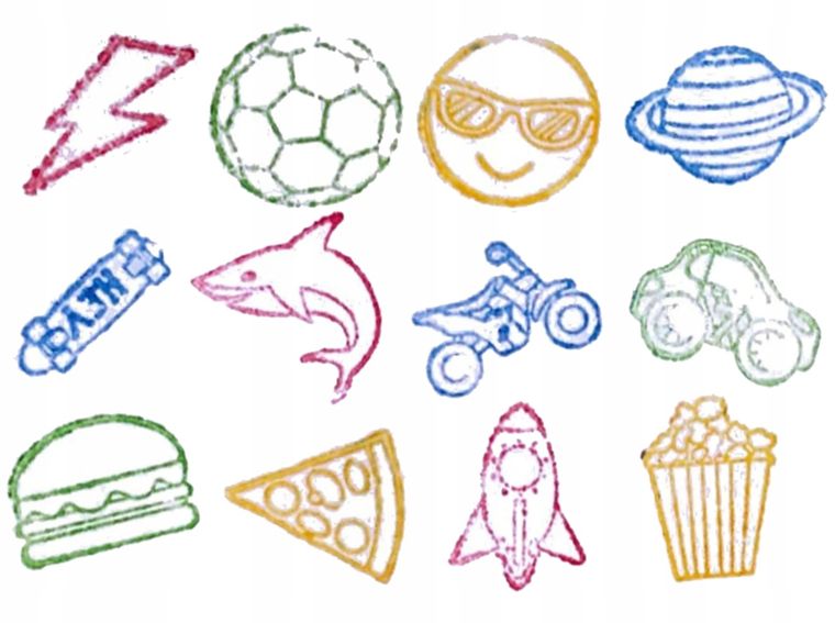 Beniamin, pieczątki drewniane w tubie, 12 elementów