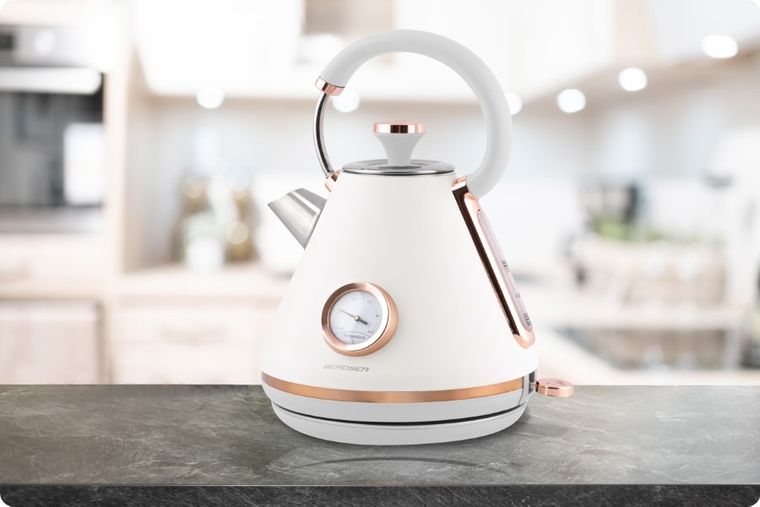 Berdsen, czajnik elektryczny z termometrem, biały, 1.7l, BD-701