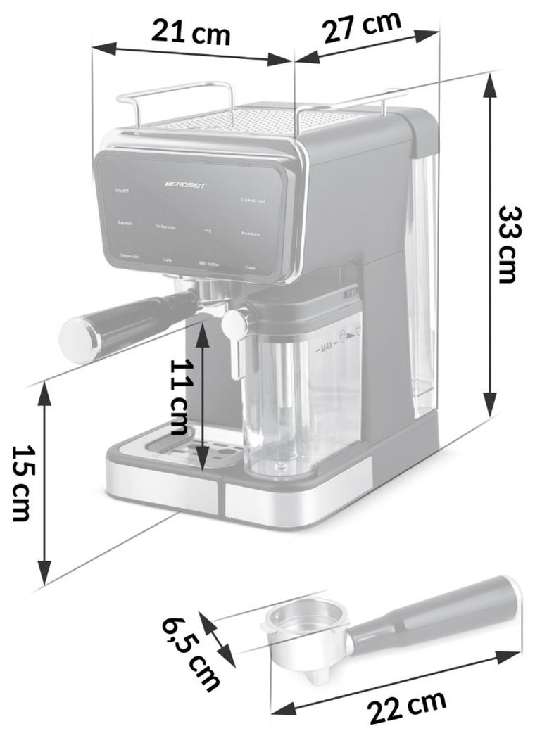 Berdsen, ekspres do kawy kolbowy, ze spieniaczem do mleka, 20 bar, czarny, BD-773
