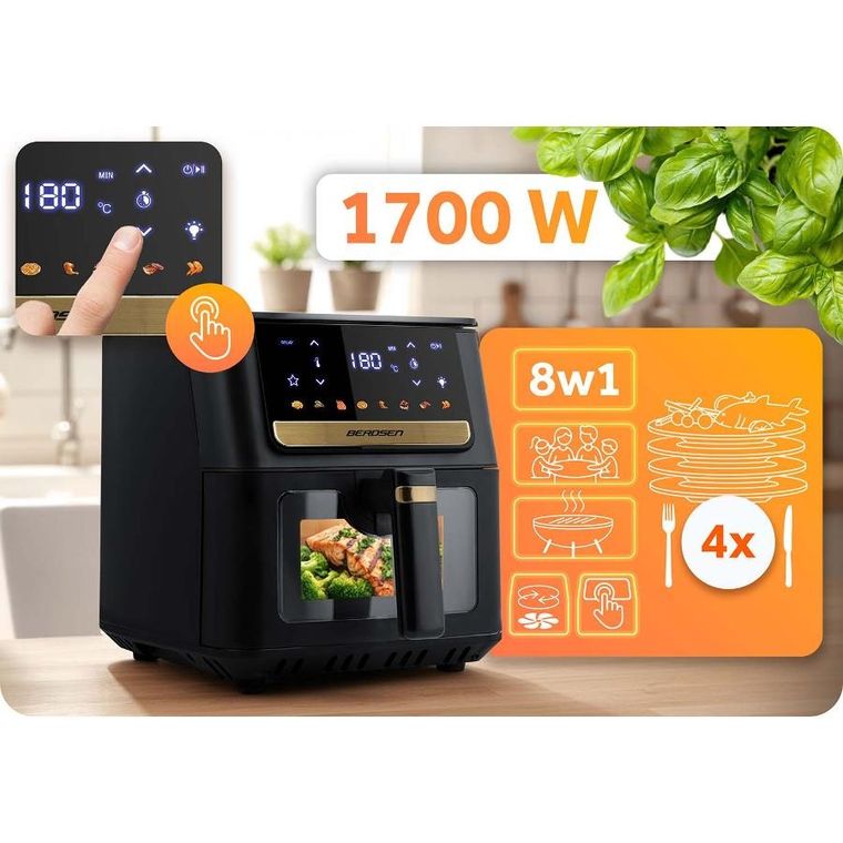 Berdsen, frytkownica beztłuszczowa, air fryer, 1700W, czarny, 6,5l, BD-655