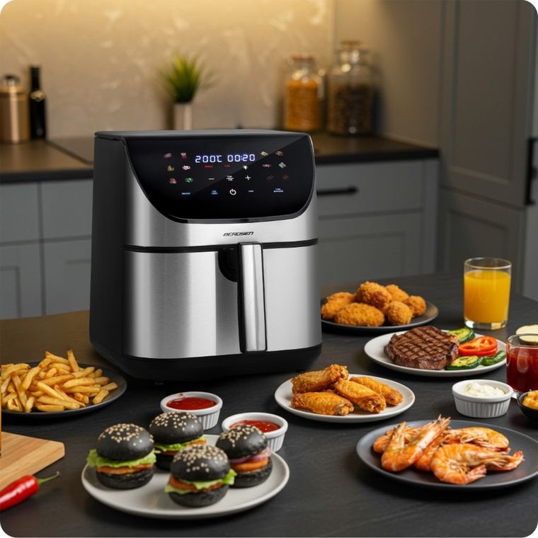 Berdsen, frytkownica beztłuszczowa, air fryer, 1700W, srebrny, 8l, BD-659