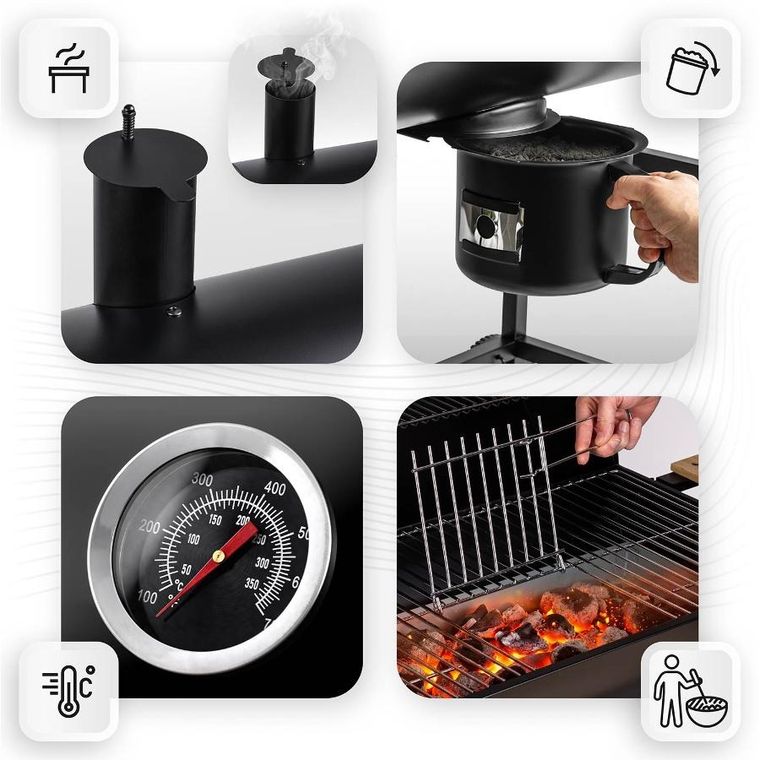 Berdsen, grill węglowy, ogrodowy, beczka z kominem, półki + termometr + popielnik, czarny, BD-895