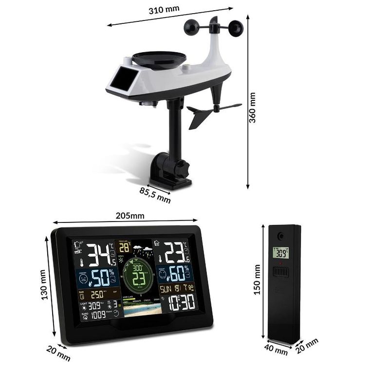 Berdsen, stacja pogodowa z czujnikiem wiatru i deszczu BD-914 czarna