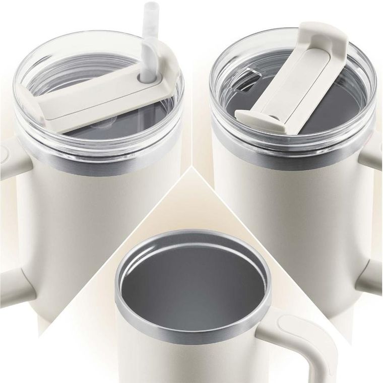 Berdsen, termos próżniowy, kubek ze słomką, kremowy, 1180 ml