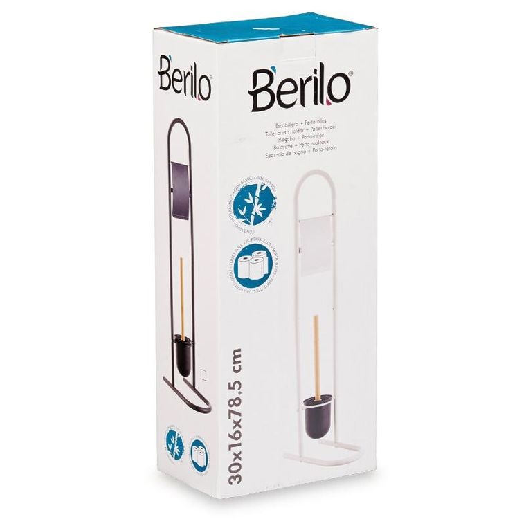 Berilo, Freshy, metalowy stojak na papier toaletowy i szczotkę, bambusowe elementy