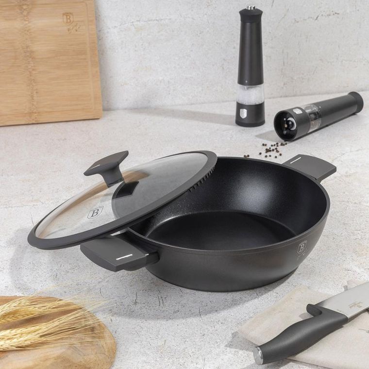 Berlinger Haus, Anthracite, płaski garnek tytanowy z pokrywą, 4.5l