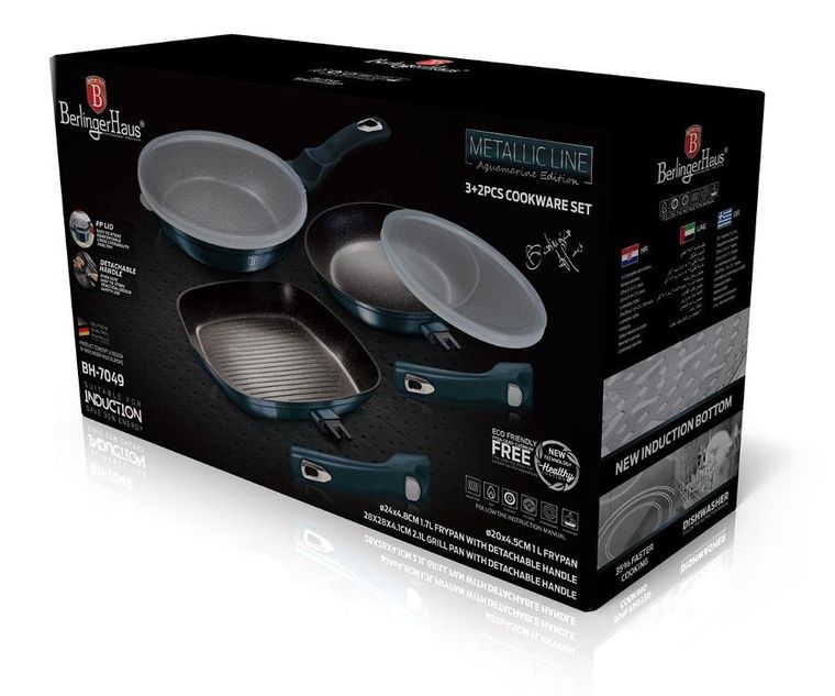 Berlinger Haus, Aquamarine, zestaw patelni granitowych, 3 szt.