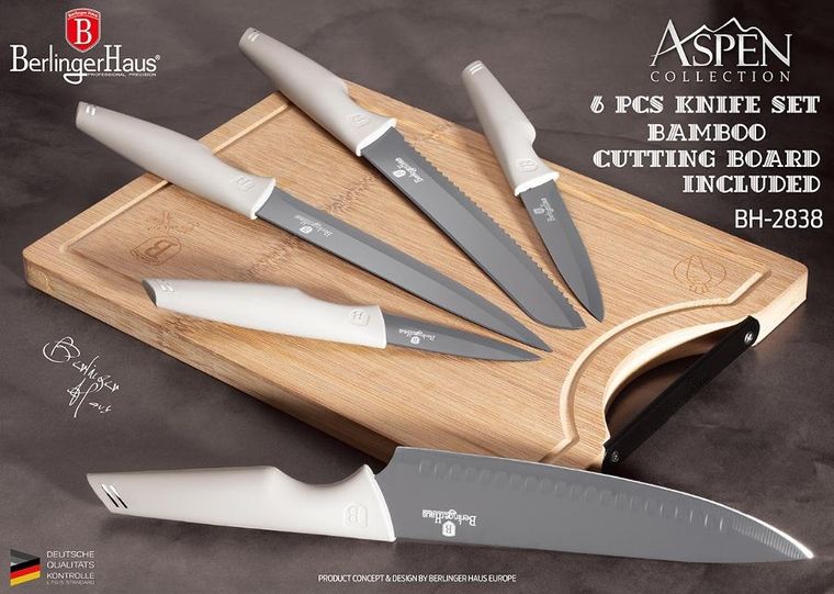 Berlinger Haus, Aspen, zestaw 5 noży kuchennych z deską