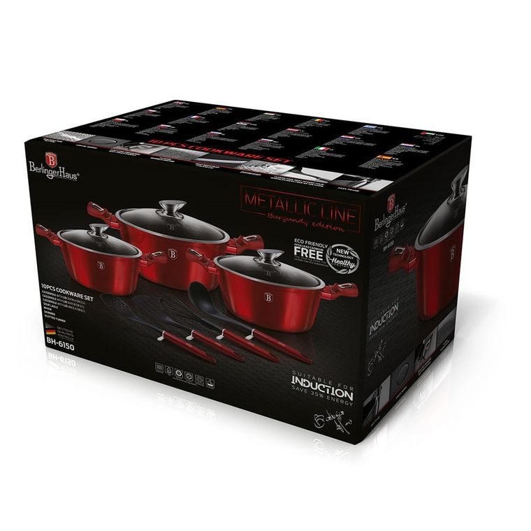 Berlinger Haus, Burgundy, komplet garnków z akcesoriami, 10 elementów