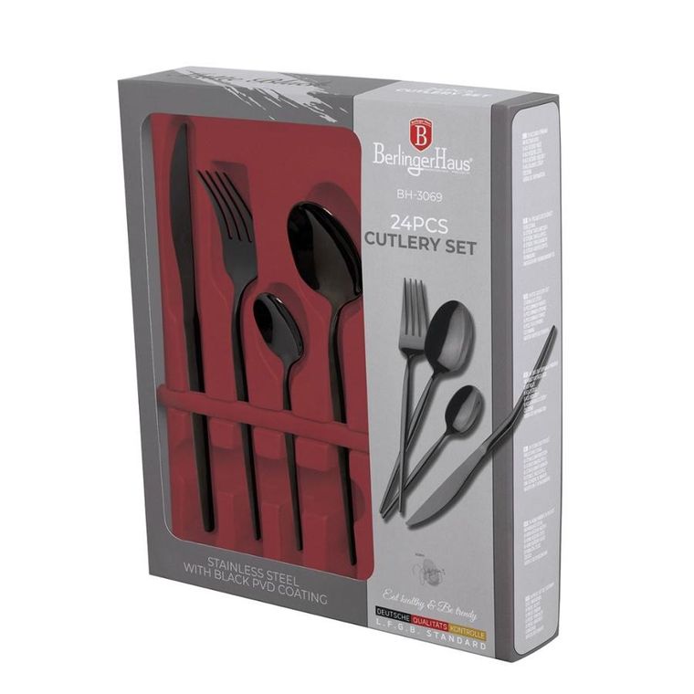 Berlinger Haus, Shiny Black, sztućce, połysk, 24 elementy